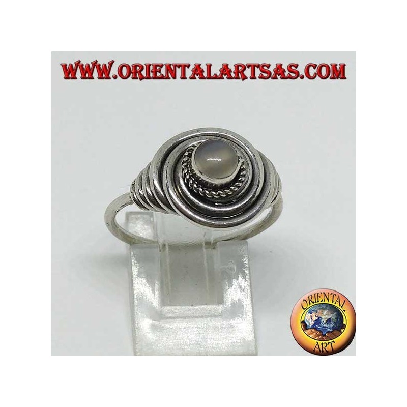 Silver ring flush with Moonstone (adularia) round