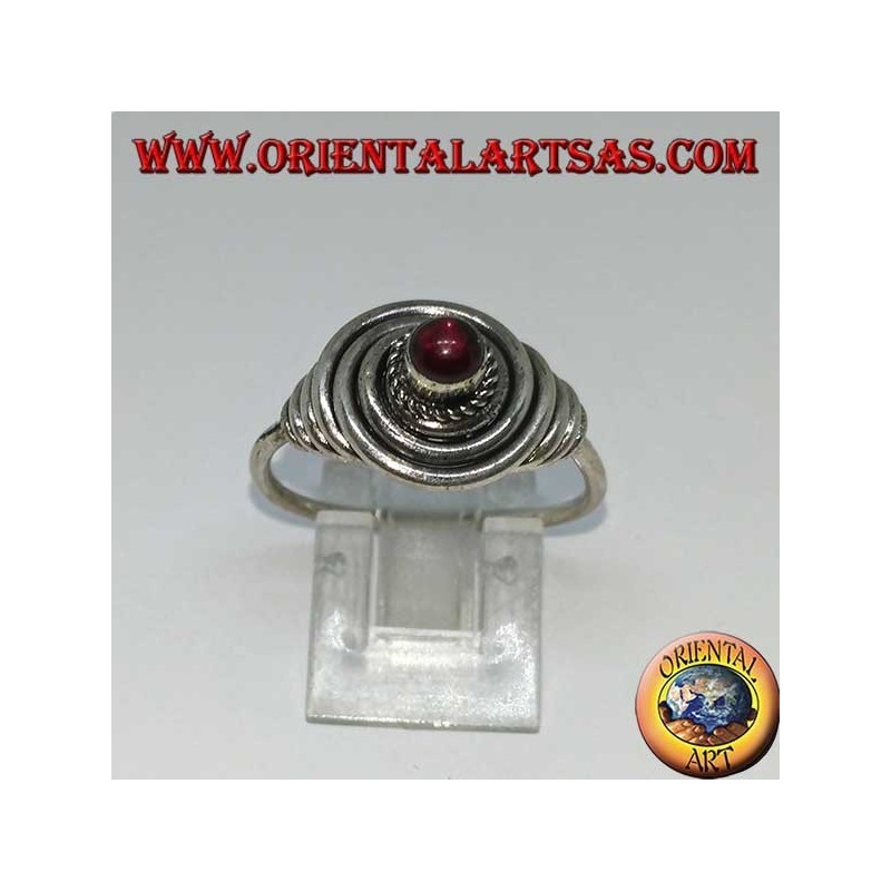 Silver wire ring with round cabochon garnet