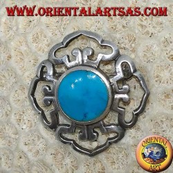 Dorje double silver brooch with central round turquoise