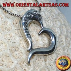 Silver pendant heart shape with double-sided carvings
