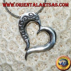 Silver pendant heart shape with double-sided carvings