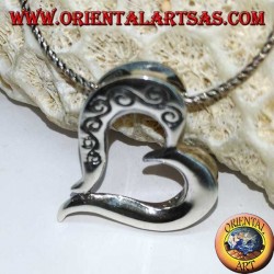 Silver pendant heart shape with double-sided carvings