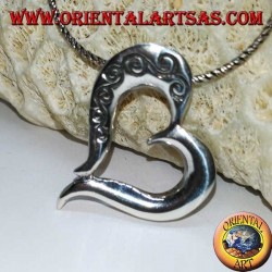Silver pendant heart shape with double-sided carvings