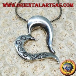 Silver pendant heart shape with double-sided carvings