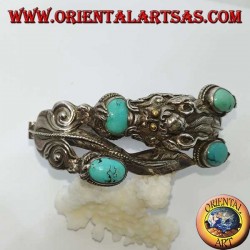 Bracelet in rigid silver, Dragon with natural turquoise handmade with a handcuff opening