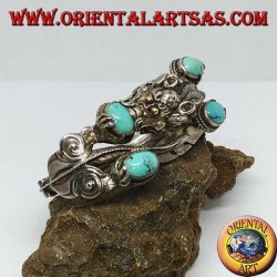 Bracciale in argento rigido, Drago con Turchesi naturali fatto a mano con apertura a manetta