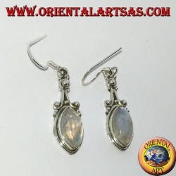 Silver pendant earrings with rainbow shuttle moonstone