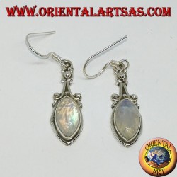 Silver pendant earrings with rainbow shuttle moonstone