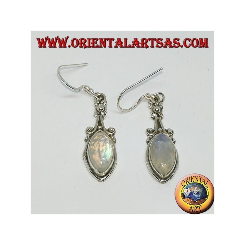 Pendientes colgantes de plata con piedra lunar del arco iris