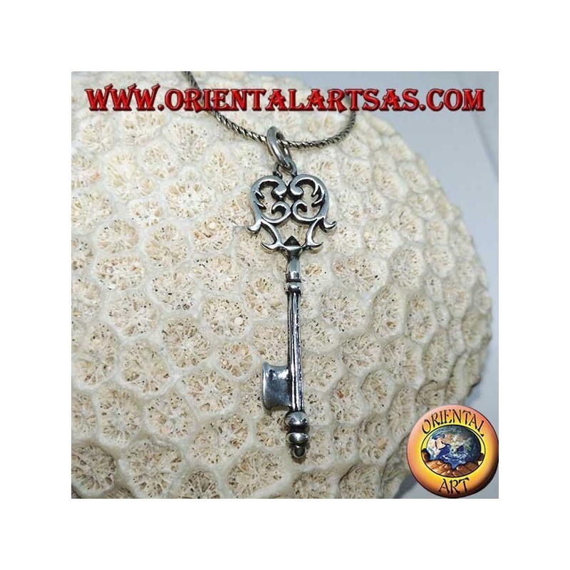 Silver key pendant in baroque style (large)