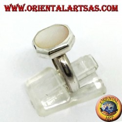 Silver ring with hexagonal base and oval mother of pearl