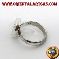Silver ring with hexagonal base and oval mother of pearl