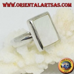Silver ring with rectangular mother-of-pearl set flush with the edge