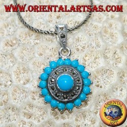 Pendentif rond en argent avec turquoise ronde et marcassites