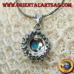 Round silver pendant with round turquoise and marcassites