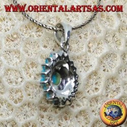 Pendentif rond en argent avec turquoise ronde et marcassites