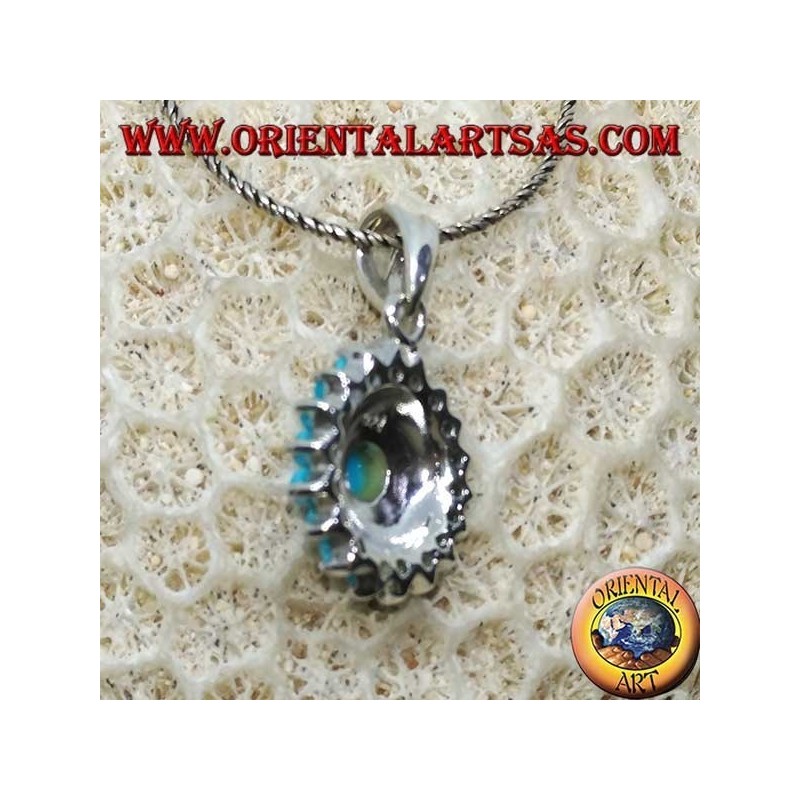 Colgante redondo de plata con turquesas redondas y marcasitas