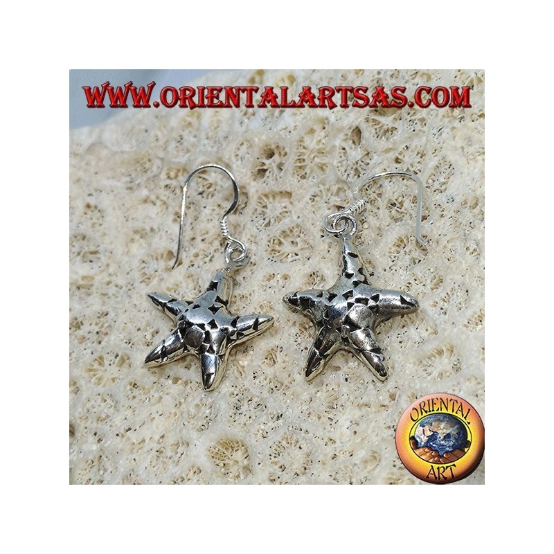 Silver earrings, handmade starfish pendants