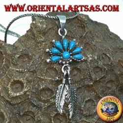 Colgante de plata con turquesa y 2 plumas de estilo nativo americano
