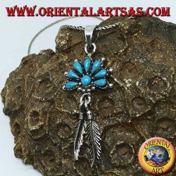 Silver pendant with turquoise and 2 Native American style feathers