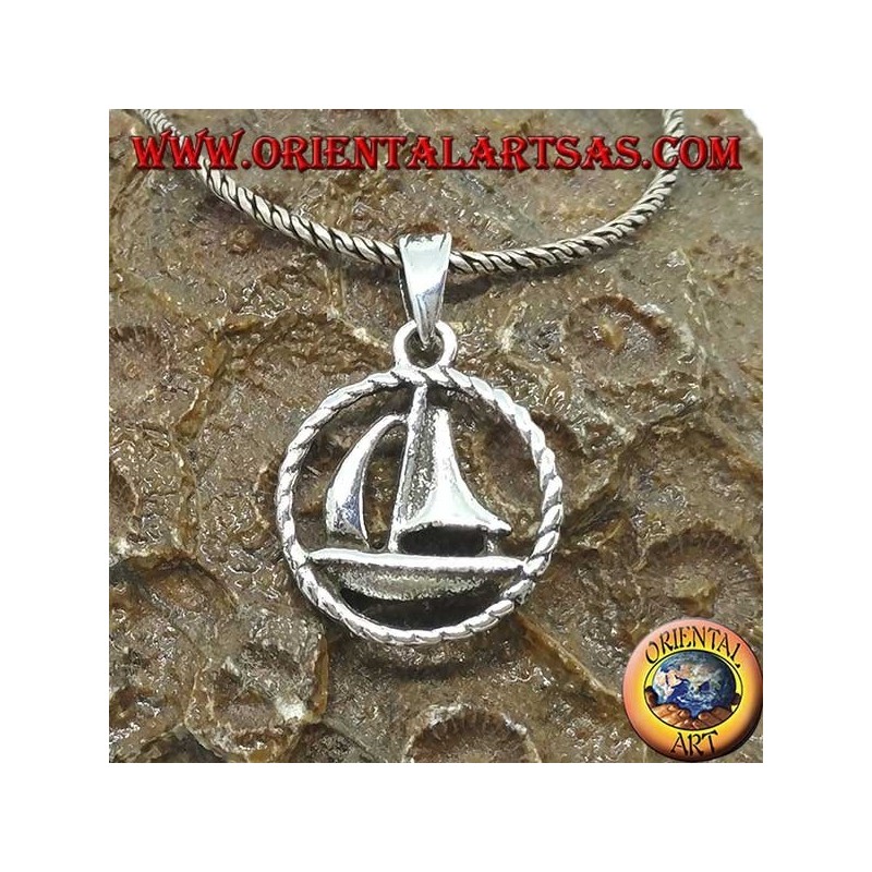 Silver pendant sailboat in the circle