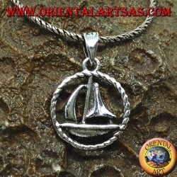 Silver pendant sailboat in the circle