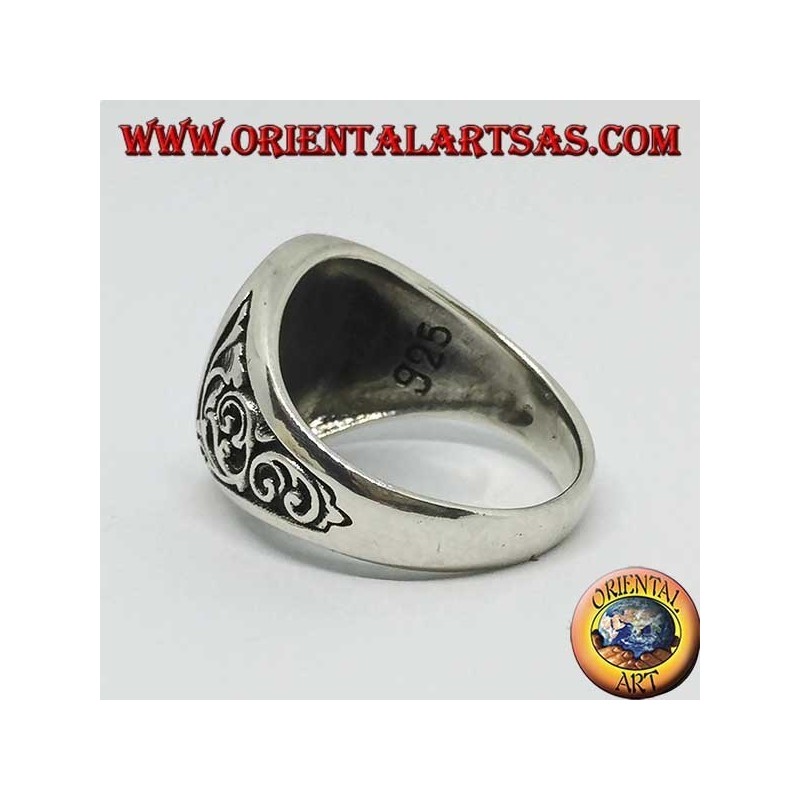 Bague en argent, boussole équipe symbole Mason et le crâne