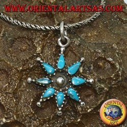 Eight-pointed silver star pendant with turquoise