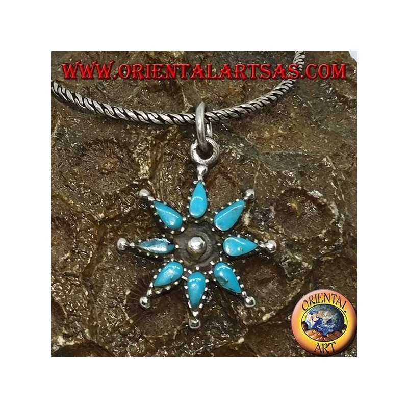 Colgante estrella de plata de ocho puntas con turquesa