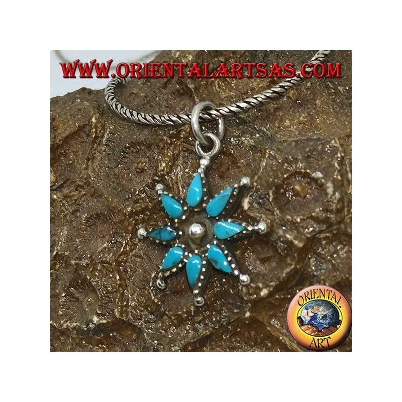 Pendentif étoile en argent à huit branches avec turquoise