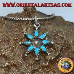 Eight-pointed silver star pendant with turquoise