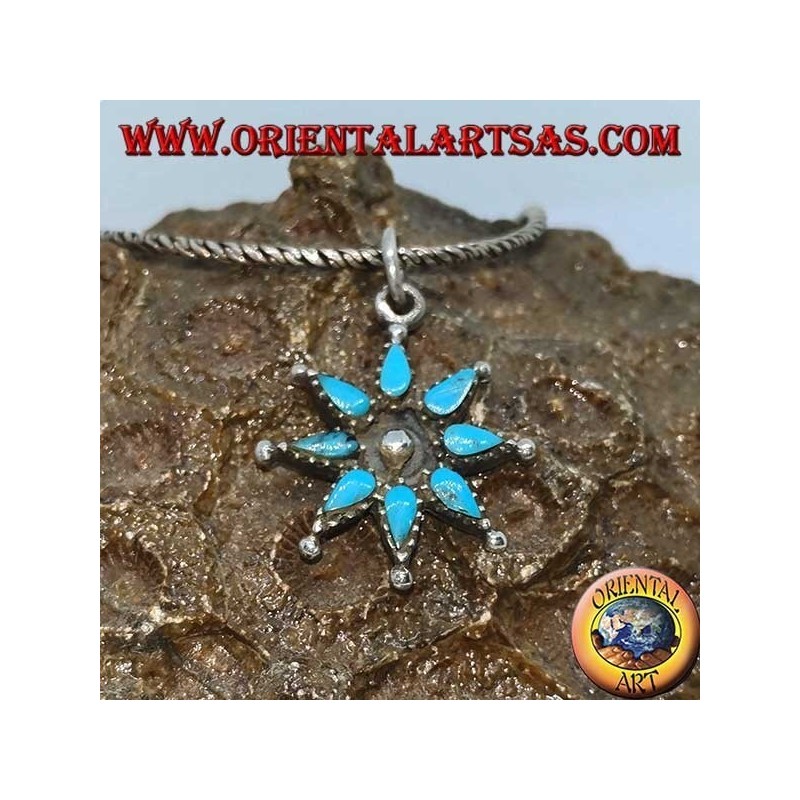 Pendentif étoile en argent à huit branches avec turquoise