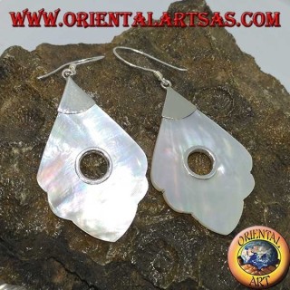 Silver earrings with mother-of-pearl pendant with round hole