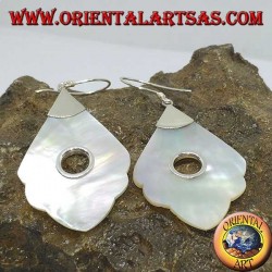 Silver earrings with mother-of-pearl pendant with round hole
