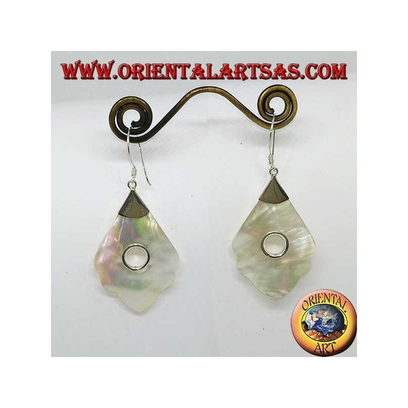 Boucles d'oreilles en argent avec pendentif en nacre à trou rond