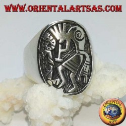 Silberner Kokopelli-Flachreliefring, Symbol des Glücks