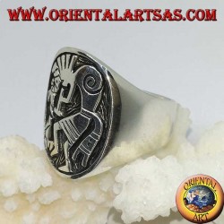 Silberner Kokopelli-Flachreliefring, Symbol des Glücks