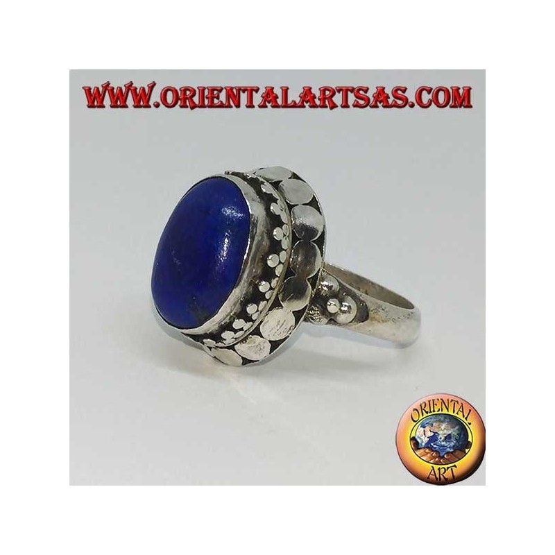 Bague en argent avec ensemble de lapis-lazuli ovale naturel