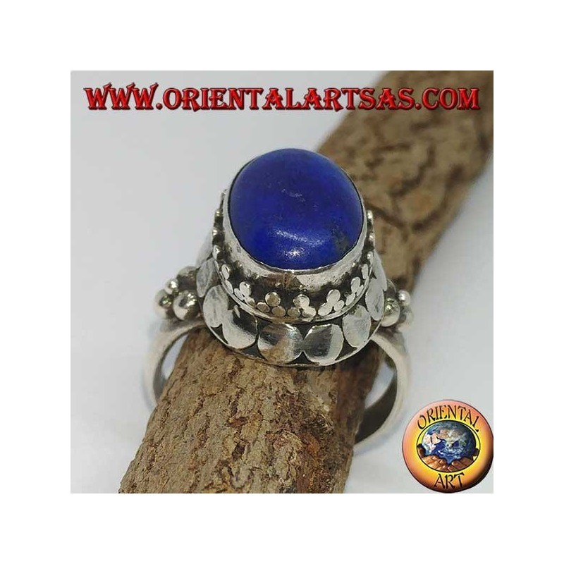 Silberring mit natürlichem ovalem Lapislazuli-Set