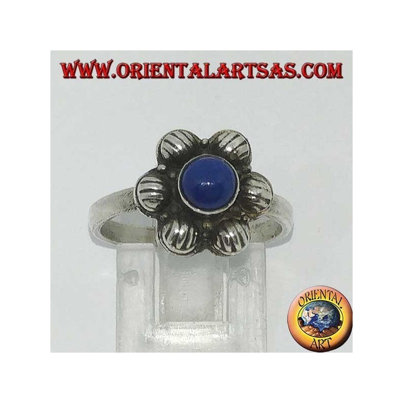 Anello in argento a fiore con Lapislazzuli naturale tondo centrale