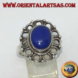 Bague en argent avec lapis-lazuli ovale naturel entouré de cercles