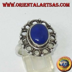 Silver ring with natural oval Lapis Lazuli surrounded by circles