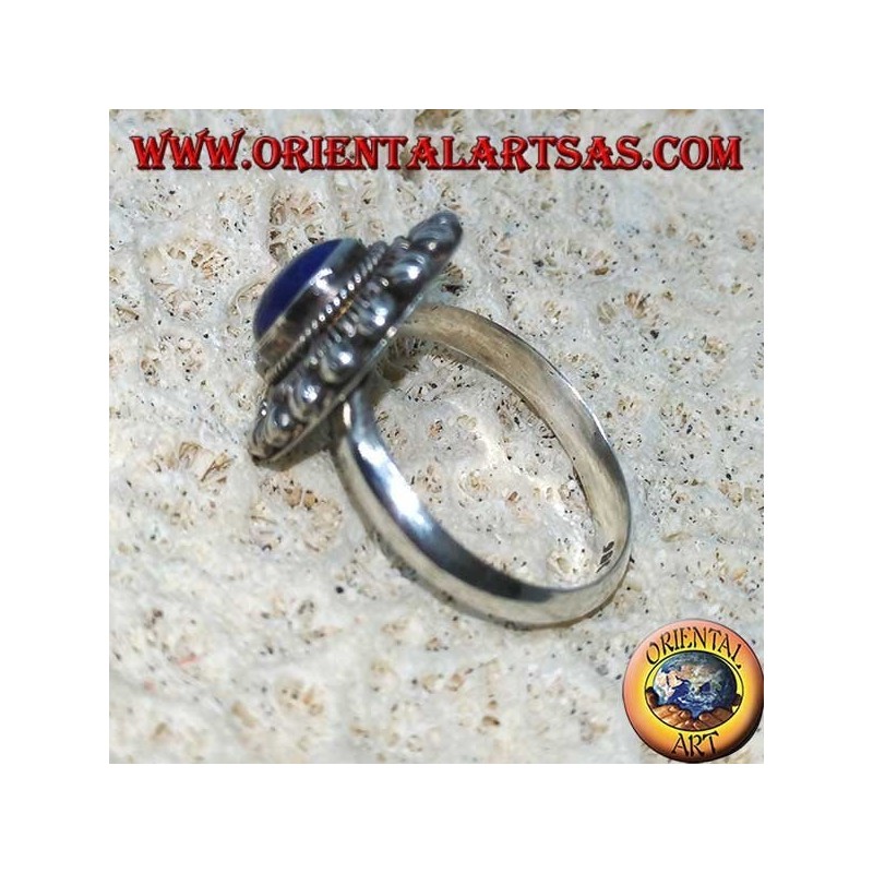 Bague en argent faite main avec lapis-lazuli ovale naturel