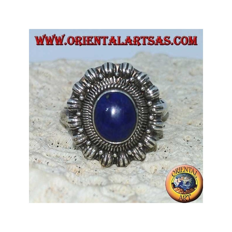 Handmade silver ring with natural oval Lapis Lazuli