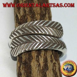Bague réglable en argent à double plume, symbole de purification