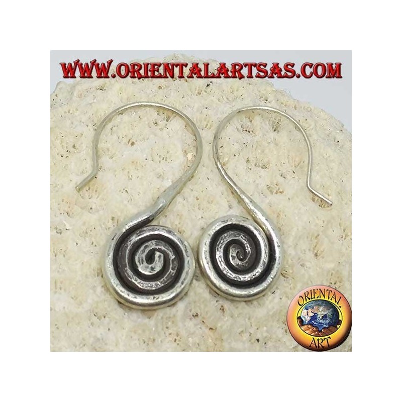 Karen handmade hooked spiral silver earrings