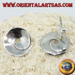Silver concave spiral lobe earrings