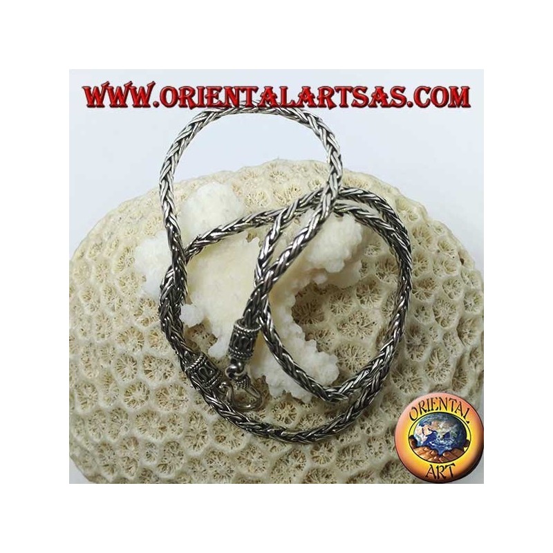 Collier en argent, tresse 45 cm à deux rangs