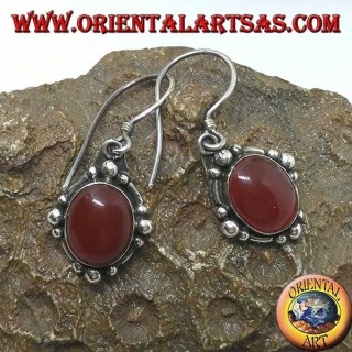 Silver pendant earrings with oval carnelian