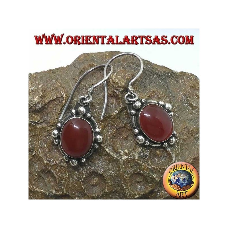 Silver pendant earrings with oval carnelian